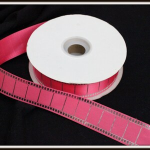 Hollywood Film Style Ribbon- Film Strip Trim - 1 yard - 1 5/16 inch wide Hot Pink Silver