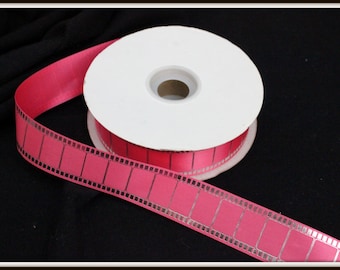 Hollywood Film Style Ribbon- Film Strip Trim - 1 yard - 1 5/16 inch wide Hot Pink Silver