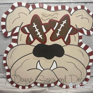 Maroon and White Bulldog Door Hanger