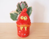 Ceramic Succulent Planter, Red Monster Ceramic Succulent Pot, Desk Planter, Ceramic Monster, Monster Sculpture, Toothpick Holder