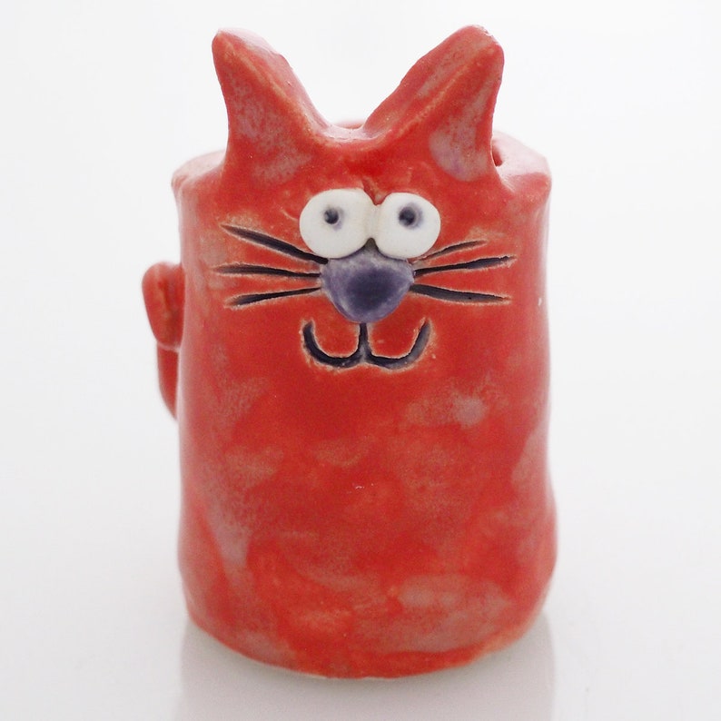 Red Cat Succulent Planter, Cute Succulent Pot, Cat Toothpick Holder, Handmade Cat Planters Norbert