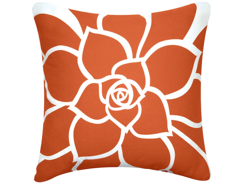 Bloom Floral Throw Pillow Cover Orange Pillow Green Pillow Etsy