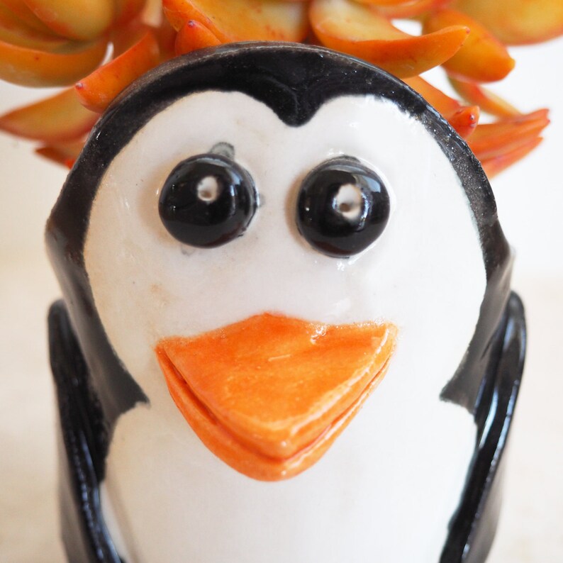 Ceramic Penguin Sculpture Penguin Art Succulent Pot Desk Decor Penguin Succulent Planter