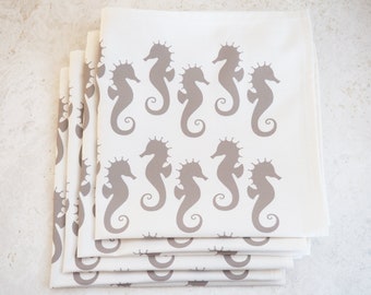 Seahorse Decor Cloth Dinner Napkins Set of 6, Beach Cloth Napkins, Coastal Napkins