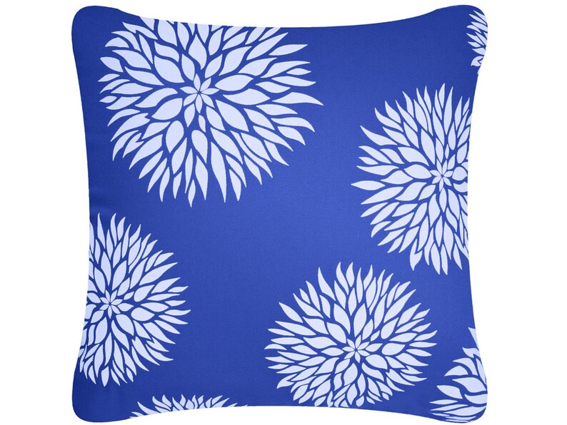 Dahlia Flower Blue Pillow Organic Cotton 18 x 18 Inch Botanical Pillows