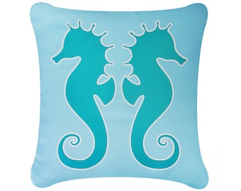 Seahorse Decor Beach Pillow Eco Gift 18 x 18 Inch
