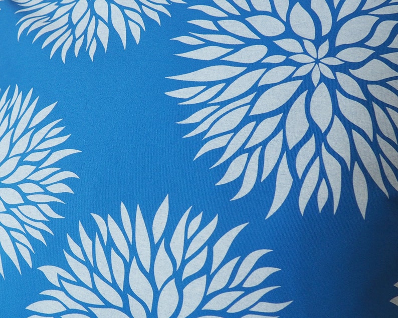Dahlia Flower Blue Pillow Organic Cotton 18 x 18 Inch Botanical Pillows