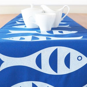 Fish Table Runner, Blue Table Runner, Lake House Decor, Modern Table Runner Fish