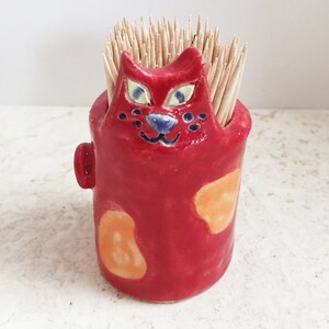 Red Cat Succulent Planter, Cute Succulent Pot, Cat Toothpick Holder, Handmade Cat Planters Bruno