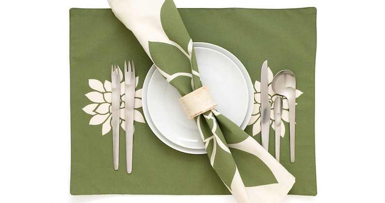 Bloom Eco Friendly Fabric Placemats Set of 4 Olive Green Placemats Floral Cloth Placemats