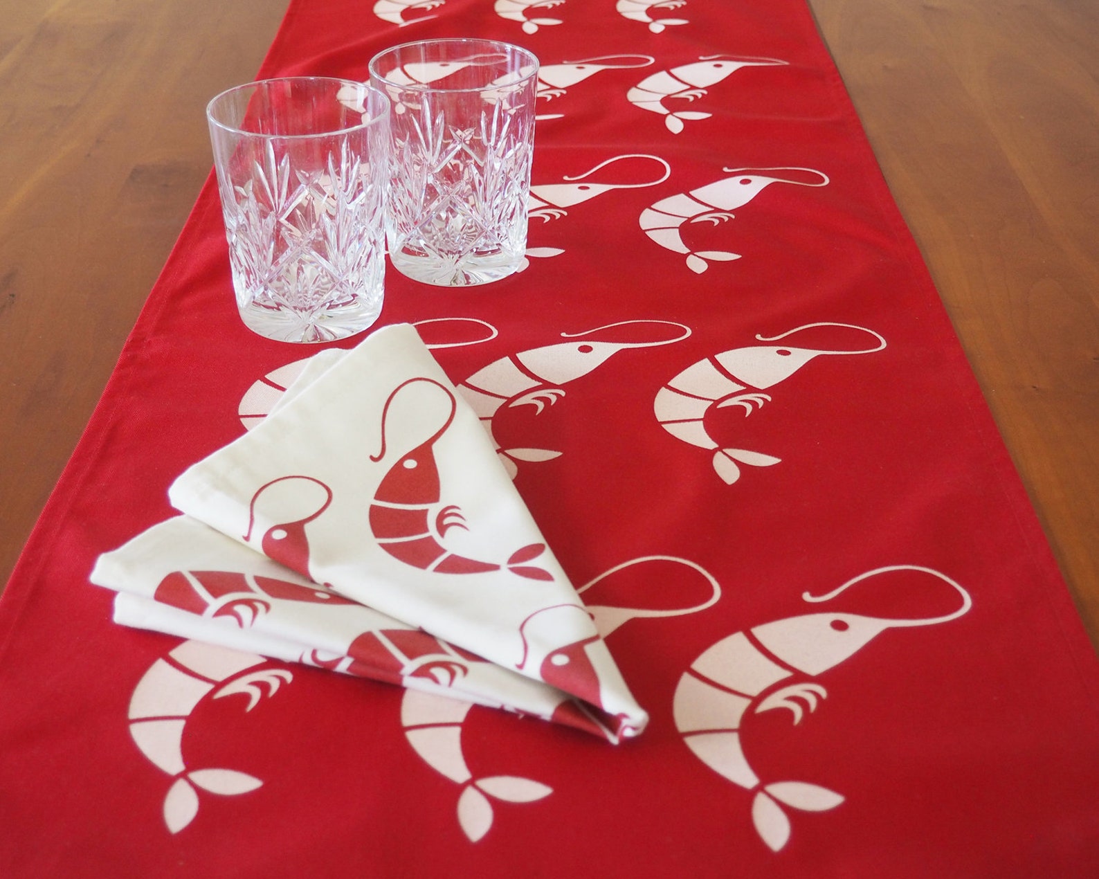 Red Shrimp Table Runner Modern Table Runner Coffee Table Etsy