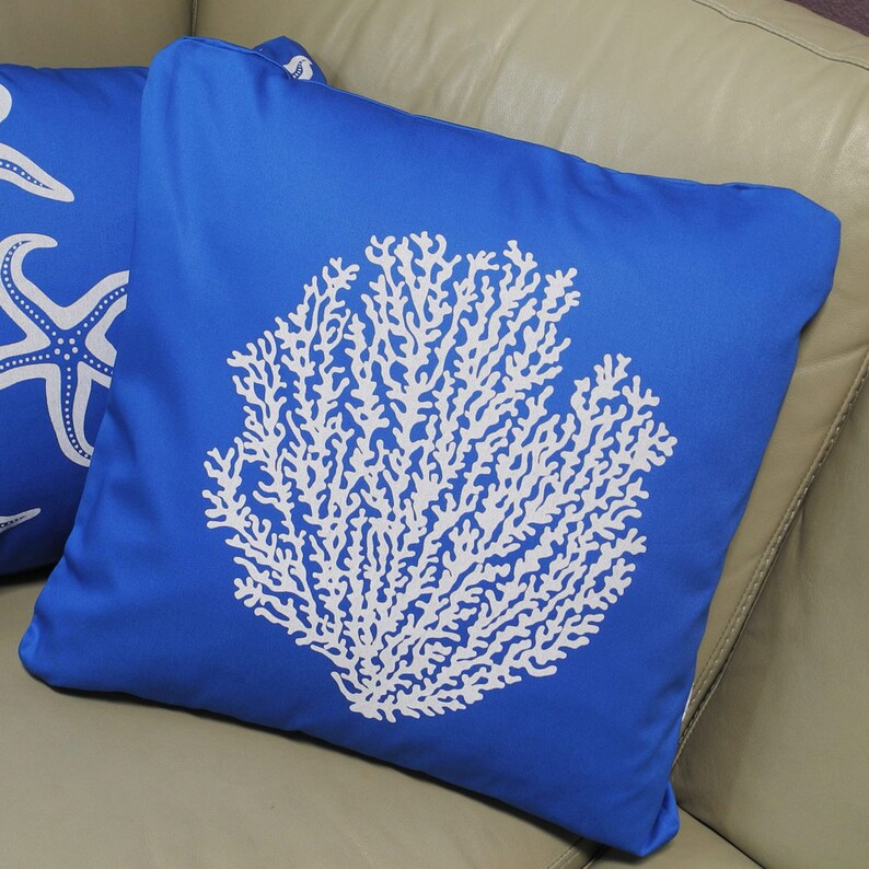 Coral Blue Throw Pillow Cover 18 x 18 Etsy