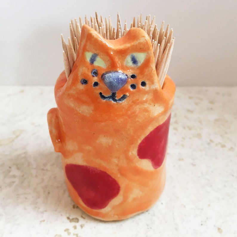 Red Cat Succulent Planter, Cute Succulent Pot, Cat Toothpick Holder, Handmade Cat Planters Mango