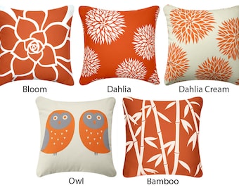 Orange Pillow, Orange and Grey Pillow Cover, Organic Throw Pillows, Tropical Pillow Covers, Asian Pillow Covers