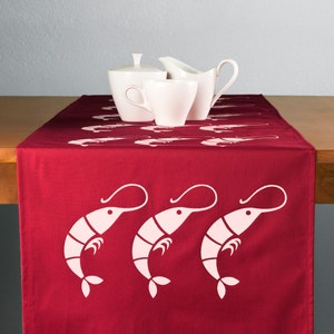Red Shrimp Coastal Table Runner, Fabric Table Runner, Coastal Kitchen Decor, Red Table Runner, Shrimp Decor