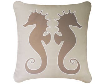 Seahorse Decor Beige Pillow Covers Beach House Decor 18 x 18 Inch