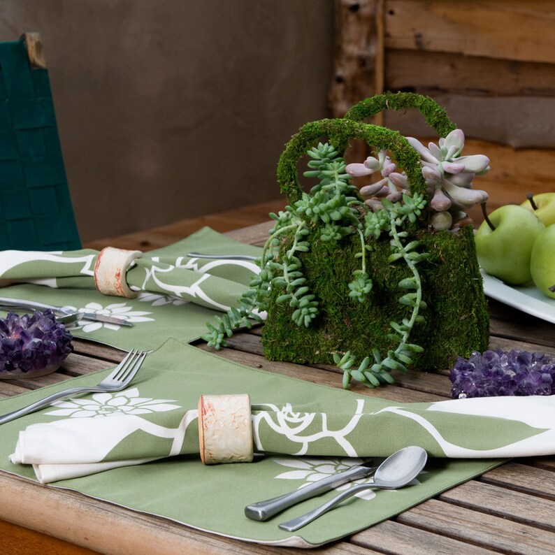 Bloom Eco Friendly Fabric Placemats Set of 4 Olive Green Placemats Floral Cloth Placemats