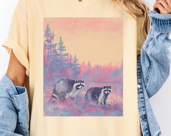 T-shirt graphique deux ratons laveurs, chemise étrangement spécifique, vêtements déséquilibrés, chemise genz, chemise genz y2k, chemise étrange, stupide sans charnière, sans charnière