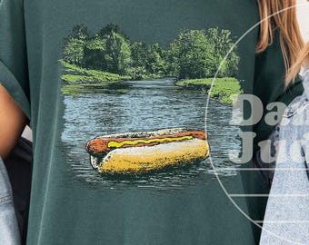 Tee-shirt radeau de sauvetage pour hot-dogs, mauvaise journée stupide et sans charnière pour les hot-dogs ici pour les saucisses fumées, chemise étrangement spécifique, chemise pour hot-dogs sans charnière, chien de vacances sans charnière