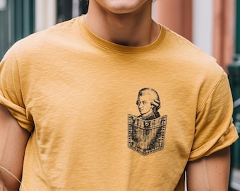Mozart Pocket Buddy T-Shirt, lustiges Geschichts-T-Shirt, Geschenk für klassische Musik, klassischer Komponist, Vintage-Grafik-T-Shirt, Geschenk für Musikliebhaber, Musikschüler