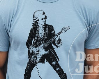 Mozart Rock God T-Shirt, Gitarrist Geschenk, Musikliebhaber T-Shirt, Vintage Grafik-T-Shirt, Rockband-Parodie, Musikkomponist-Shirt, klassische Musik