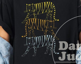 Dreibettzimmer Tiger T-Shirt, Tiger Liebhaber Geschenk, einfaches Tiger Shirt, Tiger T-Shirt, cooles Tiger Shirt, buntes Tiger Retro Design T-Shirt, Vintage übergroß