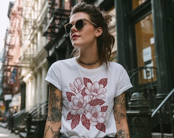 Linocut Magnolia blossoms Flowers Comfort Colors® Vintage Pressed Flowers Shirt Vintage Botanicals Boho Cottagecore Shirt