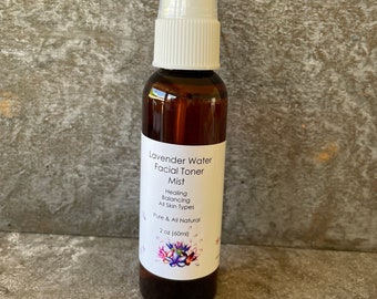 Lavender Water Facial Toner Mist 2oz (60ml) or 4oz (120ml) in spray amber spray bottle//for All Skin Type