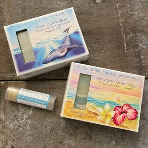 Holiday Hawaiian Soap in Gift Bag with Hawaiian Beeswax Lip Balm //2 x soap bars and 1 x lip balm // Choose your combination Ocean Theme