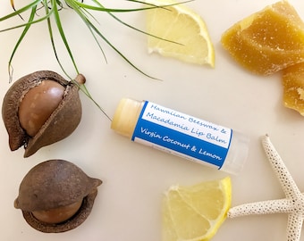 Hawaiian Beeswax Macadamia Lip Balm Virgin Coconut and Lemon Pure Essential Oil