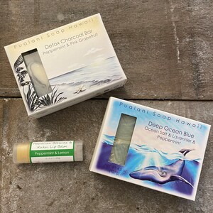 Holiday Hawaiian Soap in Gift Bag with Hawaiian Beeswax Lip Balm //2 x soap bars and 1 x lip balm // Choose your combination Men's Favorite