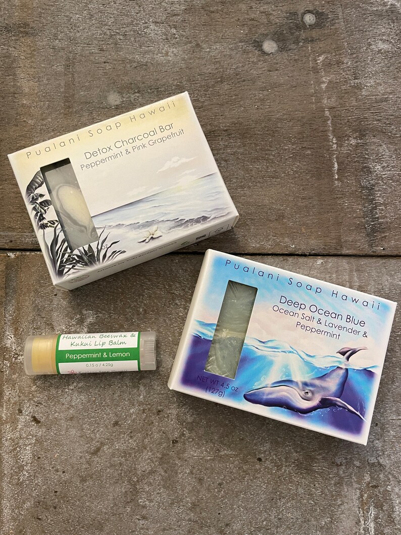 Holiday Hawaiian Soap in Gift Bag with Hawaiian Beeswax Lip Balm //2 x soap bars and 1 x lip balm // Choose your combination Men's Favorite