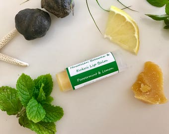 Hawaiian Beeswax Kukui Lip Balm All Natural Scented with Pure Edible Peppermint & Lemon Essential Oil