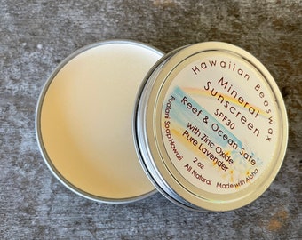 Mineral Sunscreen//Reef and Ocean Safe 1oz or 2oz // All natural Hawaiian Beeswax & Pure Lavender