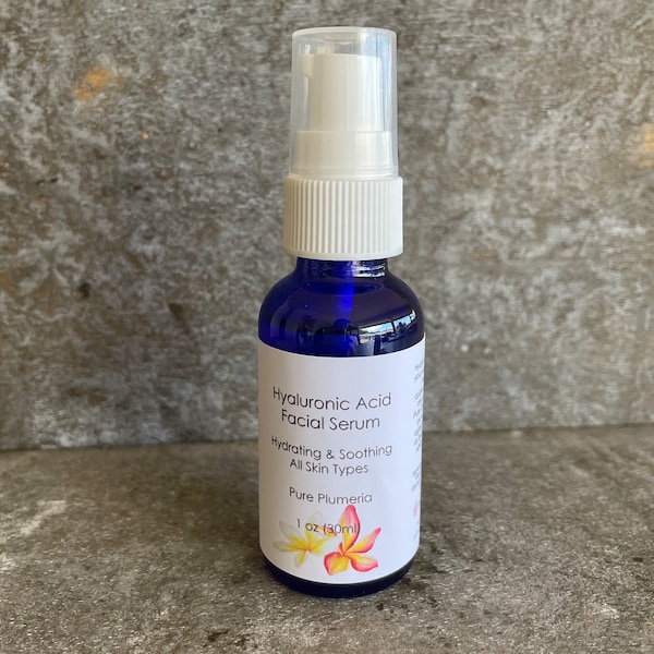 Hyaluronic Acid Facial Serum 1oz (30ml) Pure Plumeria // Hydrating  for All Skin Types