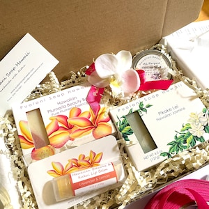 Hawaiian Flower Soap Set with Hawaiian Beeswax Salve and Lip Balm