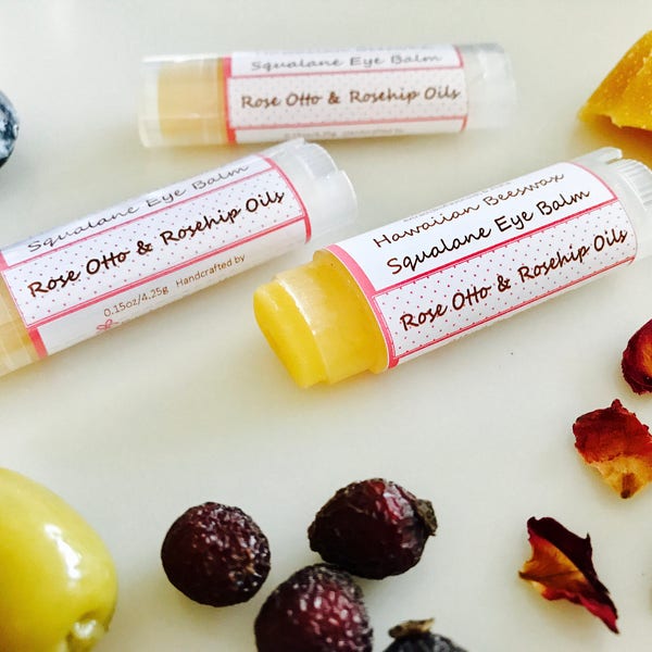 Hawaiian Beeswax Eye Balm  Made with Olive Squalane, Rose Otto, and Rosehip Oil