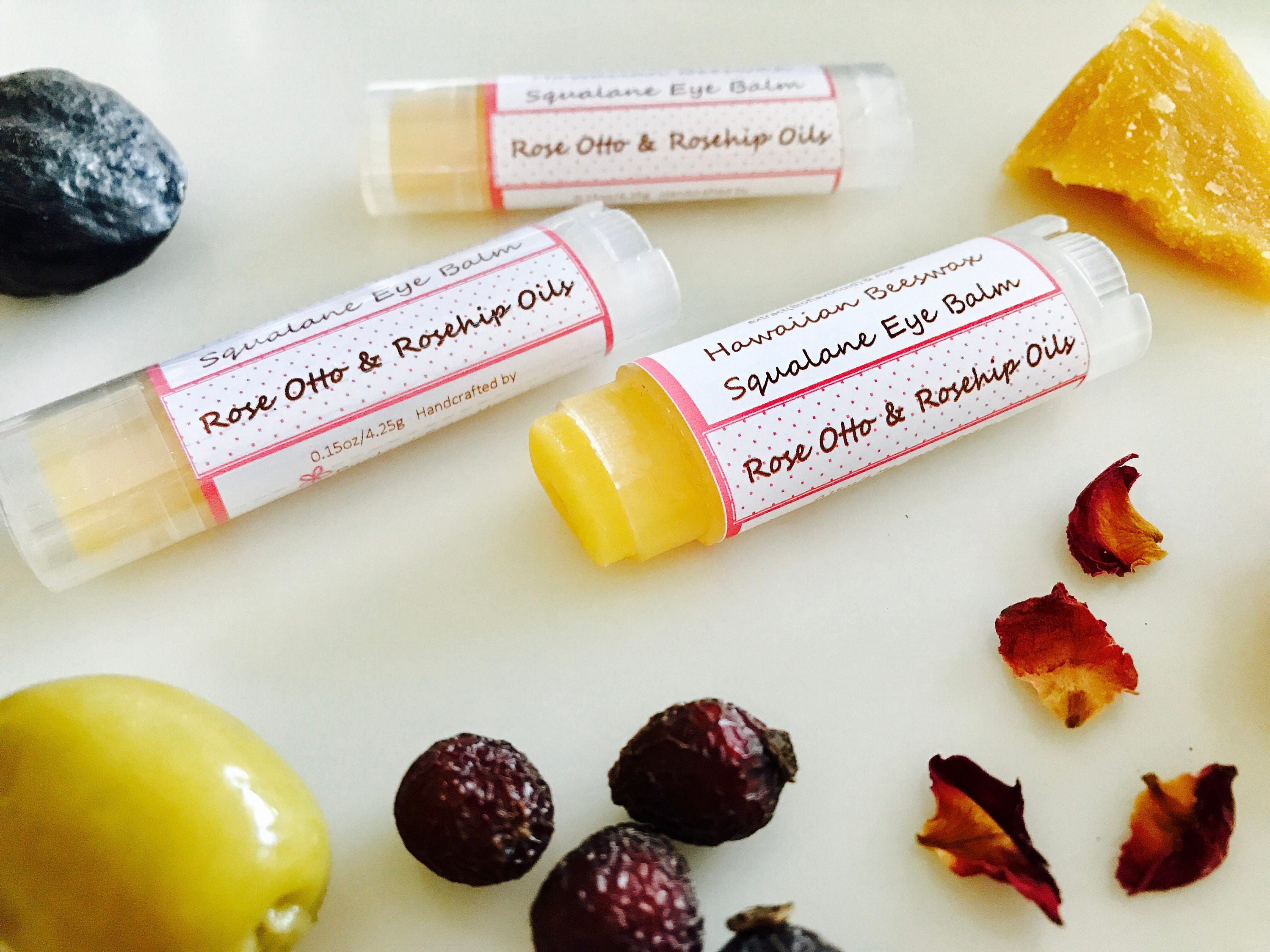 Hawaiian Beeswax Eye Balm Made with Olive Squalane, Rose Otto, and Rosehip Oil