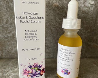 Hawaiian Kukui & Squalane Facial Serum All Skin Type with Pure Lavender  1oz bottle