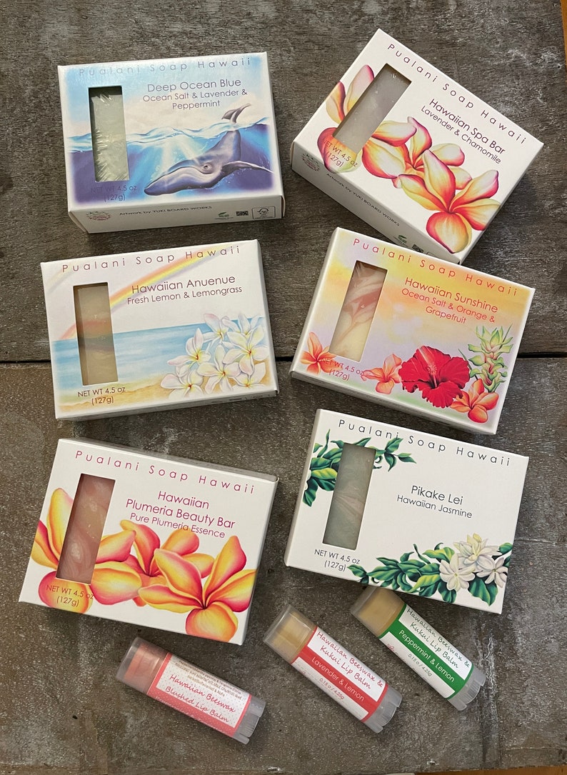 Holiday Hawaiian Soap in Gift Bag with Hawaiian Beeswax Lip Balm //2 x soap bars and 1 x lip balm // Choose your combination image 5