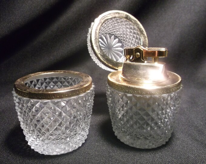 Cut Glass Vintage Table Top Lighter Set Etsy Canada