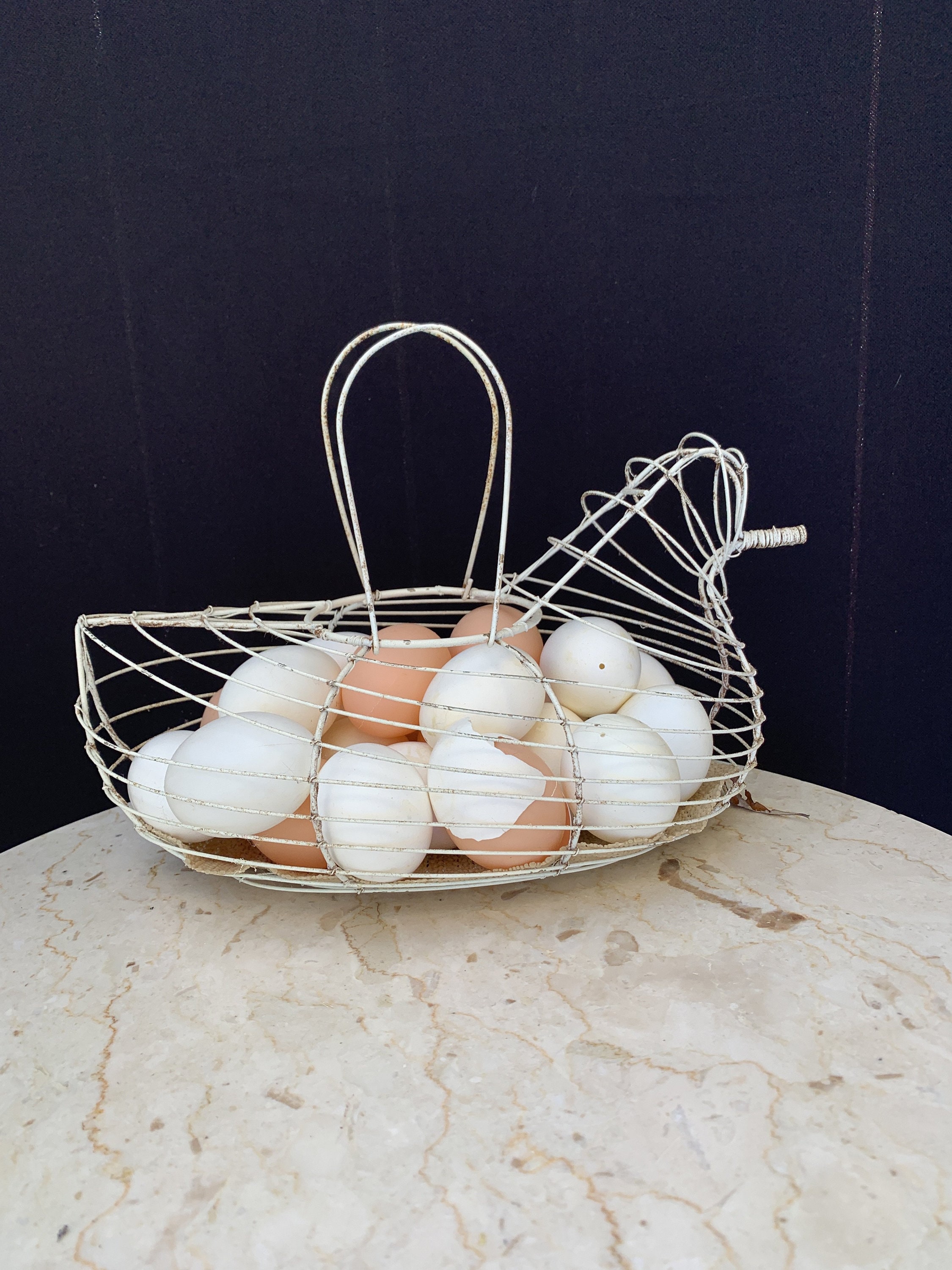 Vintage Wire Egg Basket Chicken Shaped Vintage farmhouse Decor Etsy