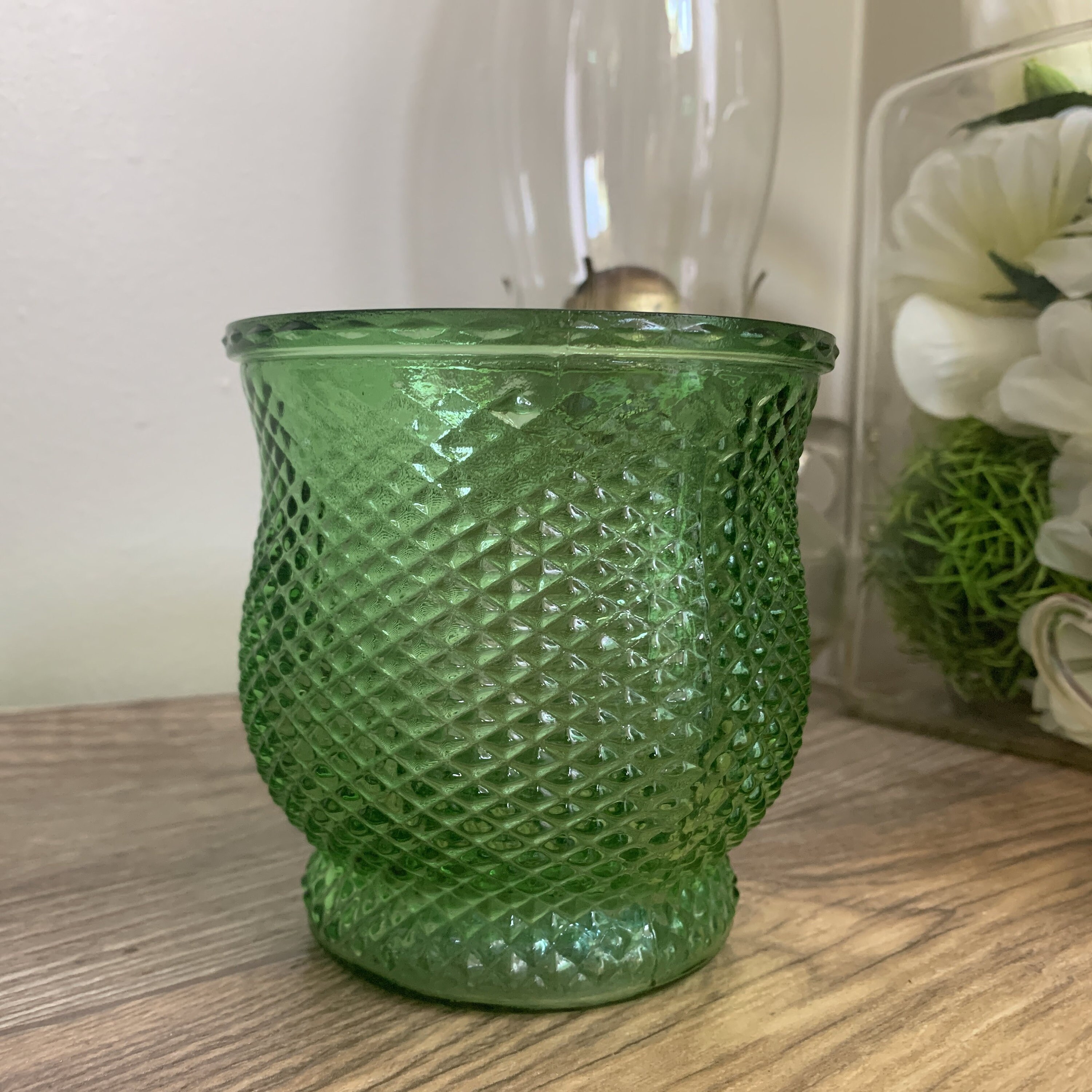 Vintage Small Green Vase with Diamond Pattern Vintage Green Etsy