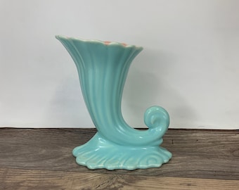 Vintage Ceramic Planter, Blue Horn of Plenty Planter with Pink Interior, Made in Canada