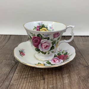 Pink, Yellow, and Red Floral Teacup and Saucer