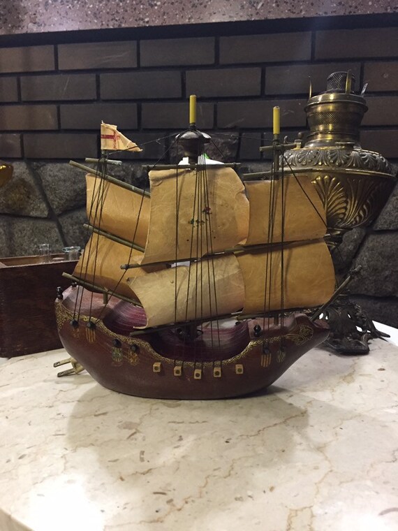 Wooden Ship Lamp Etsy