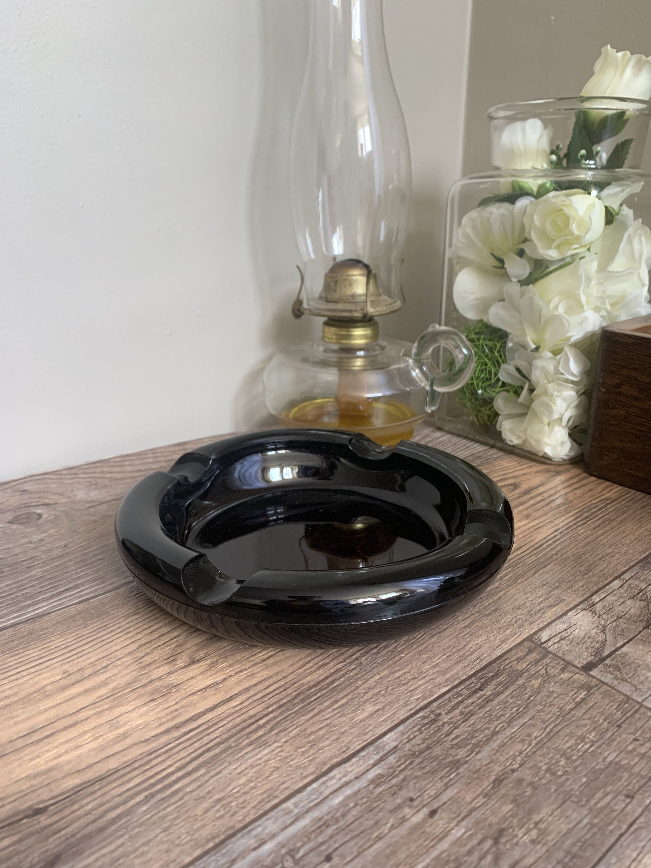 Large Round Ashtray Heavy Dark Amber Glass Ashtray for Stand Etsy