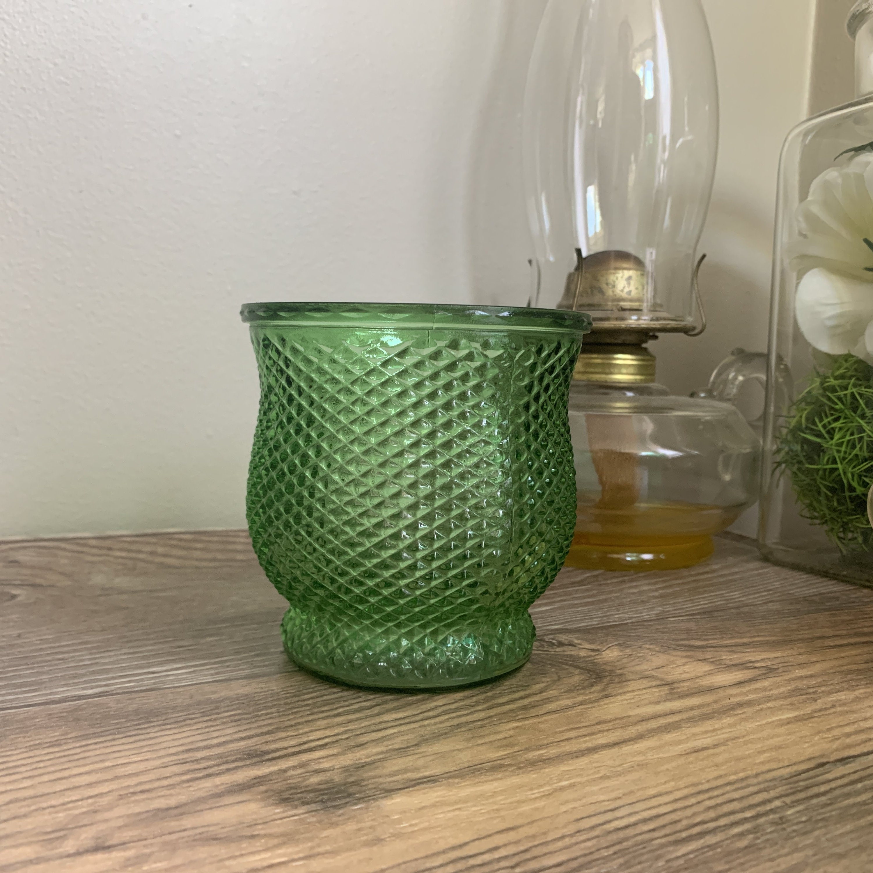 Vintage Small Green Vase with Diamond Pattern Vintage Green Etsy