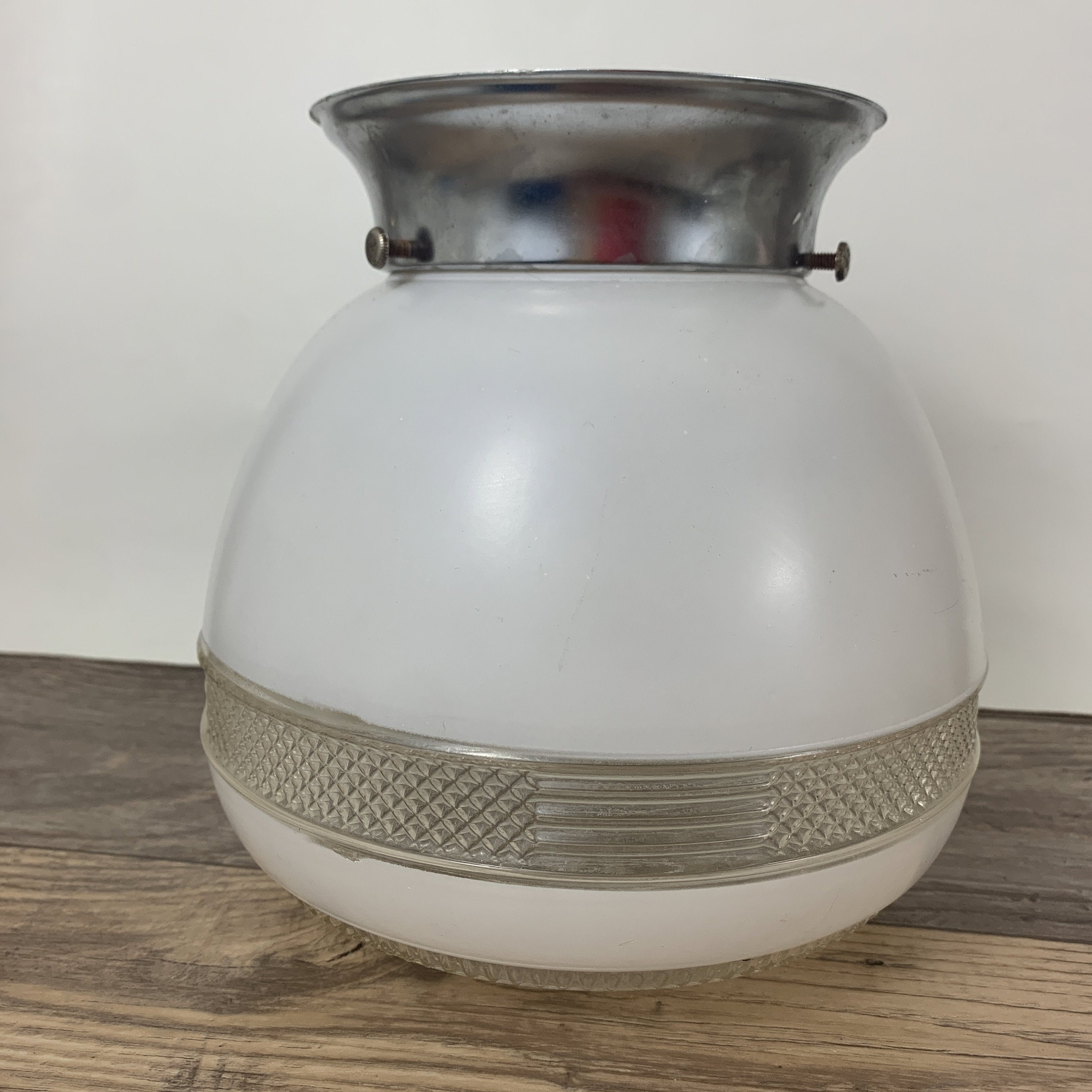 Vintage Glass Light Cover w Silver Flush Mount Fixture Etsy