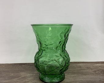 Large Green Vintage Vase, EO Brody Crinkle Textured Vase